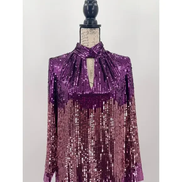 B55 Kate Spade Sequin Mini Dress Women 4 Shift Ombre Sparkly Mardi Gras Y2K Glam